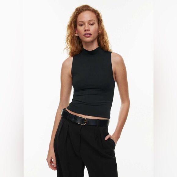 Babaton Tops - Babaton Black Sleeveless Mock Neck Crop Top